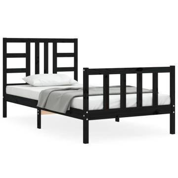 Black Bed Frame with Headboard - 90x190 cm Single Solid Wood