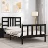 Black Bed Frame with Headboard - 90x190 cm Single Solid Wood