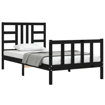 Black Bed Frame with Headboard - 90x190 cm Single Solid Wood