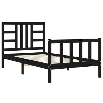 Black Bed Frame with Headboard - 90x190 cm Single Solid Wood