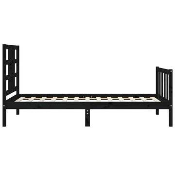 Black Bed Frame with Headboard - 90x190 cm Single Solid Wood