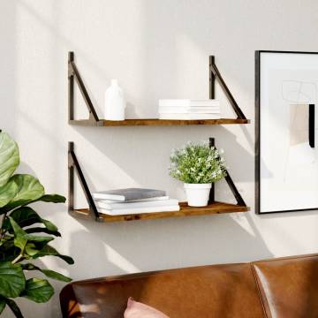 Stylish Wall Shelves 2 pcs Smoked Oak - Engineered Wood | Hipo Market