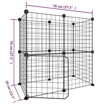 12-Panel Pet Cage with Door - Black Steel 35x35 cm | HipoMarket