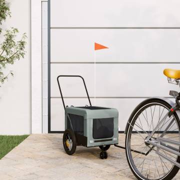 Pet Bike Trailer - Grey & Black Oxford Fabric, Durable Iron Frame