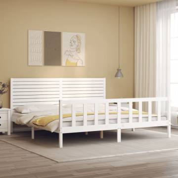 White Super King Size Bed Frame with Headboard - Solid Wood