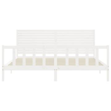 White Super King Size Bed Frame with Headboard - Solid Wood