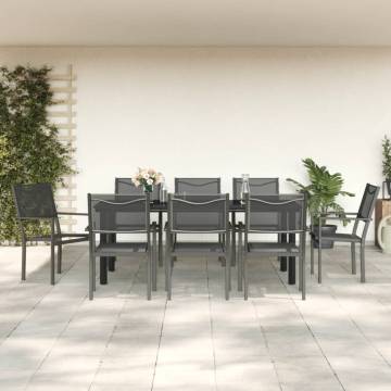 9 Piece Garden Dining Set - Elegant Black Steel & Textilene