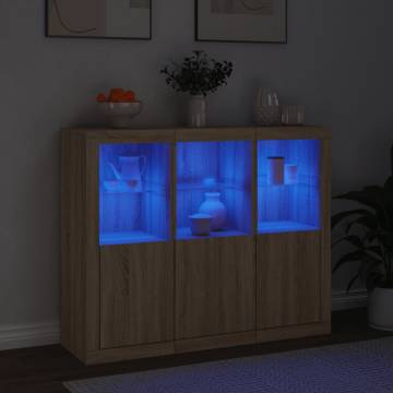 Sideboards with LED Lights - 3 pcs Sonoma Oak | HipoMarket