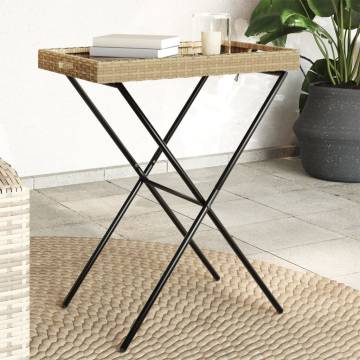 Folding Tray Table Beige 65x40x75 cm - Poly Rattan