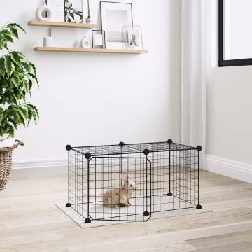 8-Panel Pet Cage with Door - Durable Steel, Black 35x35 cm