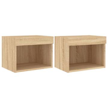 Stylish Wall-Mounted Bedside Cabinets with LED Lights - 2 pcs