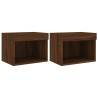 Trendy Wall-Mounted Bedside Cabinets with LED Lights - 2 pcs Brown Oak