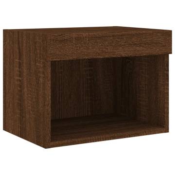 Trendy Wall-Mounted Bedside Cabinets with LED Lights - 2 pcs Brown Oak