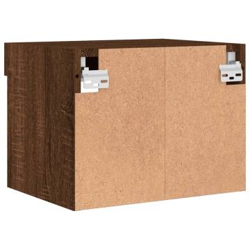 Trendy Wall-Mounted Bedside Cabinets with LED Lights - 2 pcs Brown Oak