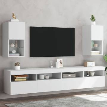 Stylish White TV Cabinets with LED Lights - 2 pcs