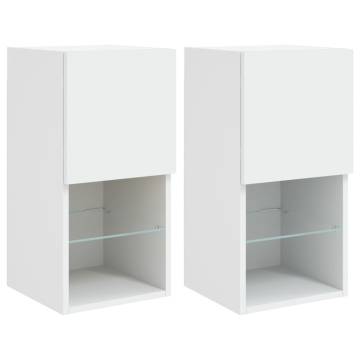 Stylish White TV Cabinets with LED Lights - 2 pcs