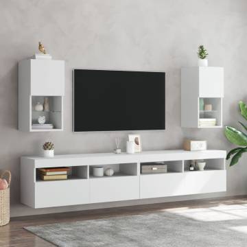 Stylish White TV Cabinets with LED Lights - 2 pcs