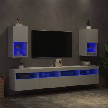 Stylish White TV Cabinets with LED Lights - 2 pcs