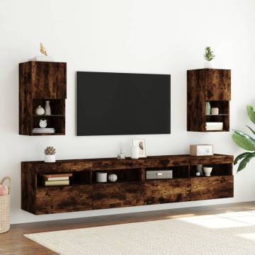 Stylish TV Cabinet with LED Lights - Smoked Oak Design