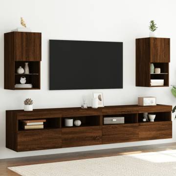 Stylish TV Cabinets with LED Lights - 2 pcs Brown Oak