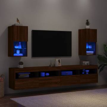 Stylish TV Cabinets with LED Lights - 2 pcs Brown Oak