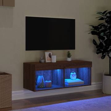 Stylish TV Cabinet with RGB LED Lights - Brown Oak 80x30x30 cm