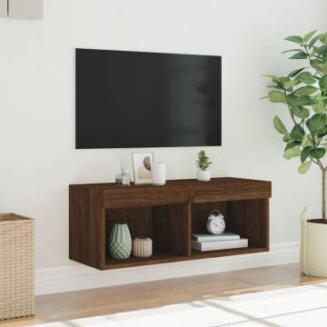 Stylish TV Cabinet with RGB LED Lights - Brown Oak 80x30x30 cm