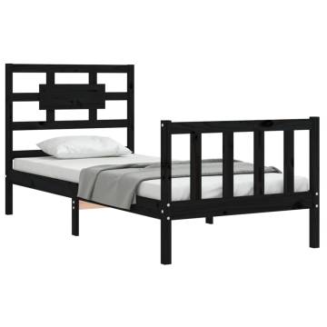 Black Small Single Bed Frame with Headboard - Solid Wood