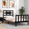 Black Small Single Bed Frame with Headboard - Solid Wood