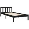 Black Small Single Bed Frame with Headboard - Solid Wood