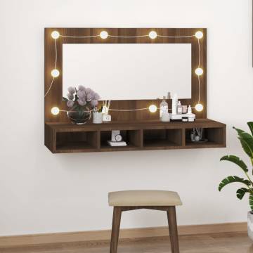 Mirror Cabinet with LED - Brown Oak 90x31.5x62 cm