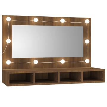 Mirror Cabinet with LED - Brown Oak 90x31.5x62 cm