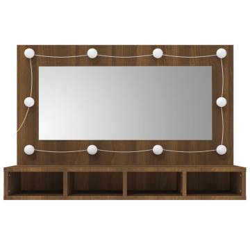 Mirror Cabinet with LED - Brown Oak 90x31.5x62 cm