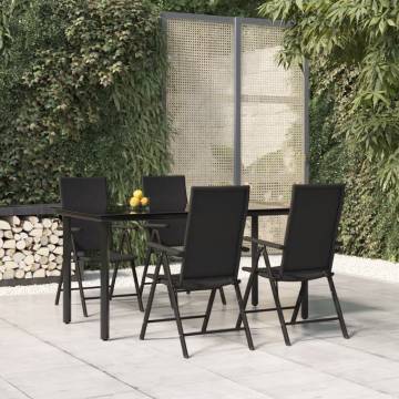 5 Piece Garden Dining Set - Black Poly Rattan | HipoMarket