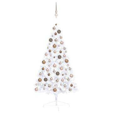 Artificial Half Pre-lit Christmas Tree with Ball Set - 120 cm White