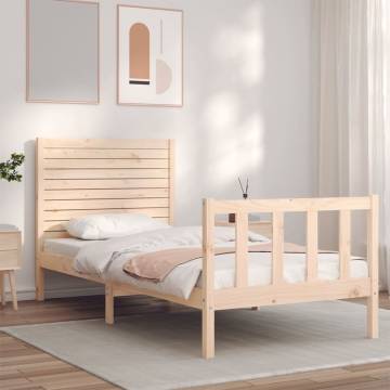 Small Single Bed Frame with Headboard - Solid Pine Wood