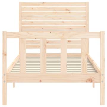 Small Single Bed Frame with Headboard - Solid Pine Wood