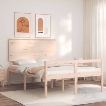 Solid Wood Double Bed Frame with Headboard for Seniors