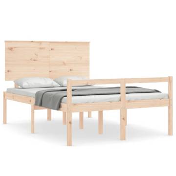 Solid Wood Double Bed Frame with Headboard for Seniors