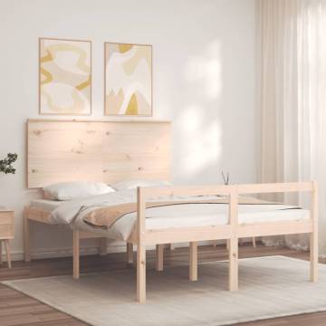 Solid Wood Double Bed Frame with Headboard for Seniors