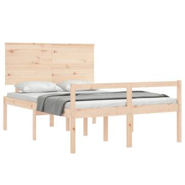 Solid Wood Double Bed Frame with Headboard for Seniors