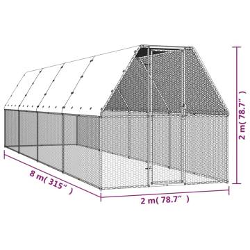 Galvanised Steel Outdoor Chicken Cage 2x8x2m - Durable & Safe