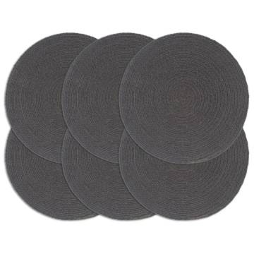 6 Pcs Dark Grey Round Cotton Placemats - Handmade Quality