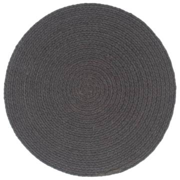 6 Pcs Dark Grey Round Cotton Placemats - Handmade Quality