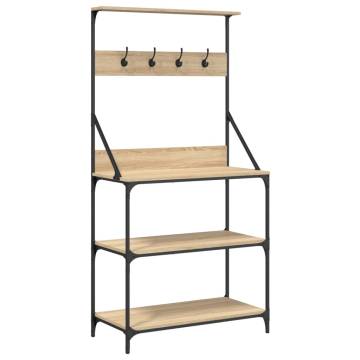 Baker's Rack with Hooks - 4-Tier Sonoma Oak Storage Solution