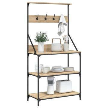 Baker's Rack with Hooks - 4-Tier Sonoma Oak Storage Solution