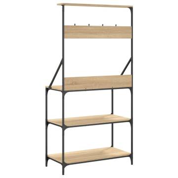 Baker's Rack with Hooks - 4-Tier Sonoma Oak Storage Solution