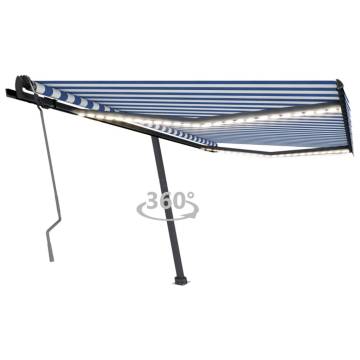 Manual Retractable Awning with LED - 400x350 cm Blue & White