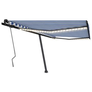 Manual Retractable Awning with LED - 400x350 cm Blue & White