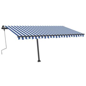 Manual Retractable Awning with LED - 400x350 cm Blue & White